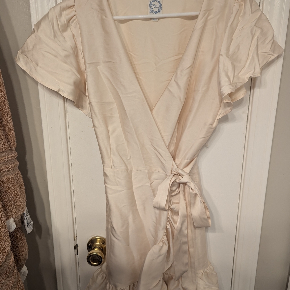 Beige blue rain mini dress